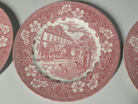 Engels rood Coaching Taverns Royal Tudor Ware Staffordshire set 6x plat dinerbord 25 cm
