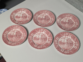 Engels rood Coaching Taverns Royal Tudor Ware Staffordshire set 6x ontbijtbord 20 cm