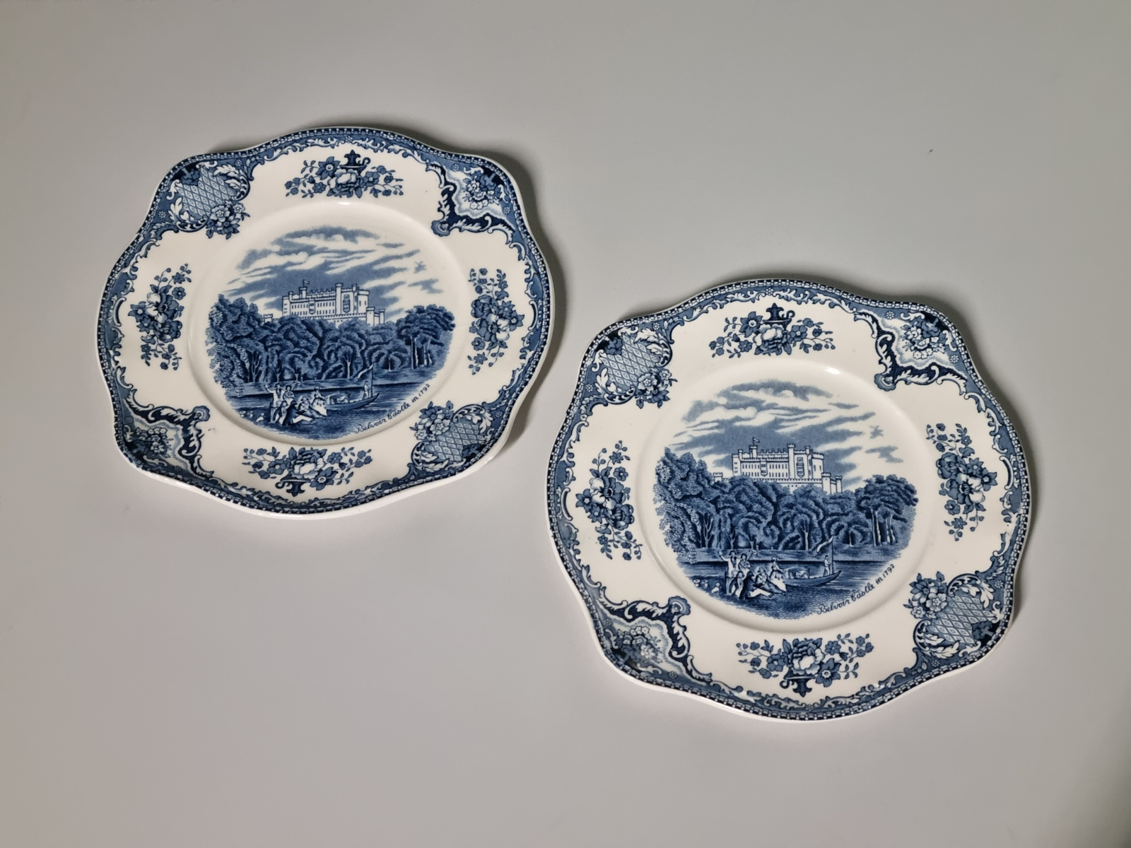 Engels blauw Johnson Bros Old Britain Castles set 2x vierkant bordje