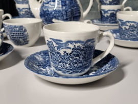 Engels blauw Coaching Taverns Royal Tudor Ware Staffordshire Koffieservies 8-pers.