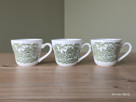 Engels groen Coaching Taverns Royal Tudor Ware Staffordshire set 3x kop