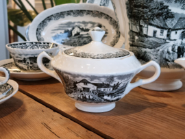 Boerenhoeve Zwart Societe Ceramique compleet koffieservies theeservies 6 personen