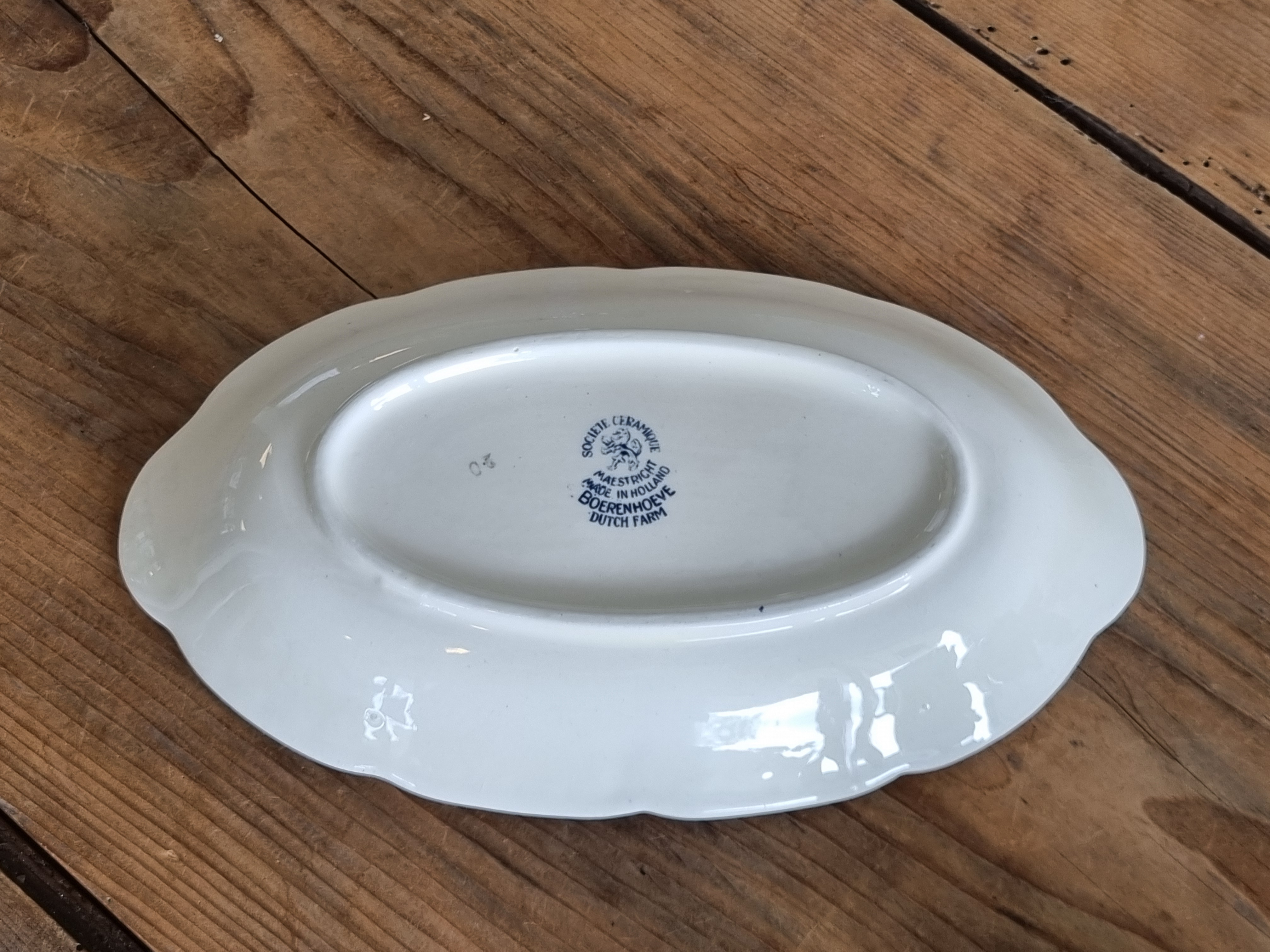 Boerenhoeve blauw Societe Ceramique ovaal schaaltje 24,5 cm