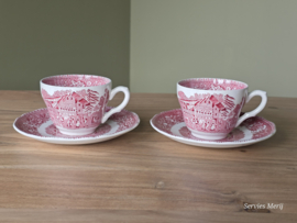Engels rood Enoch Wedgwood Avon Cottage set 2x kop en schotel