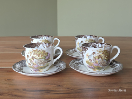 Engels Palissy Game Series set 4x koffie kop en schotel (afb. hoender - eend)