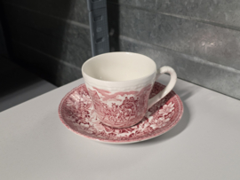 Engels rood Coaching Taverns Royal Tudor Ware Staffordshire kop en schotel