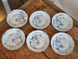 Petrus Regout Marines donkerblauw set 6x plat dinerbord 23,5 cm (hoekig model)