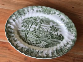 Engels groen Myott The Brook Ovale schaal 31,5 cm