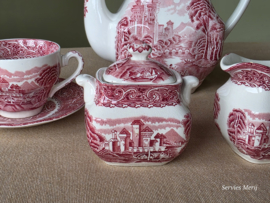 Engels rood Enoch Wedgwood River Scene koffieservies theeservies 4 personen