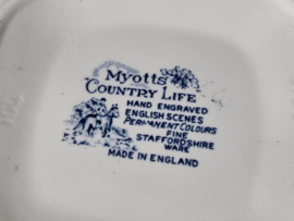 Engels blauw  Myott's Country Life Serveerset met Dekschaal, Serveerschaal en Sauskom