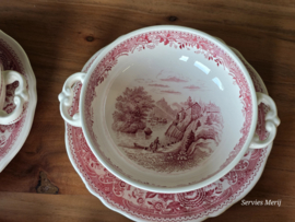 Villeroy en Boch Burgenland rood set 6x soepkom met schotel (stapelbaar oortje)