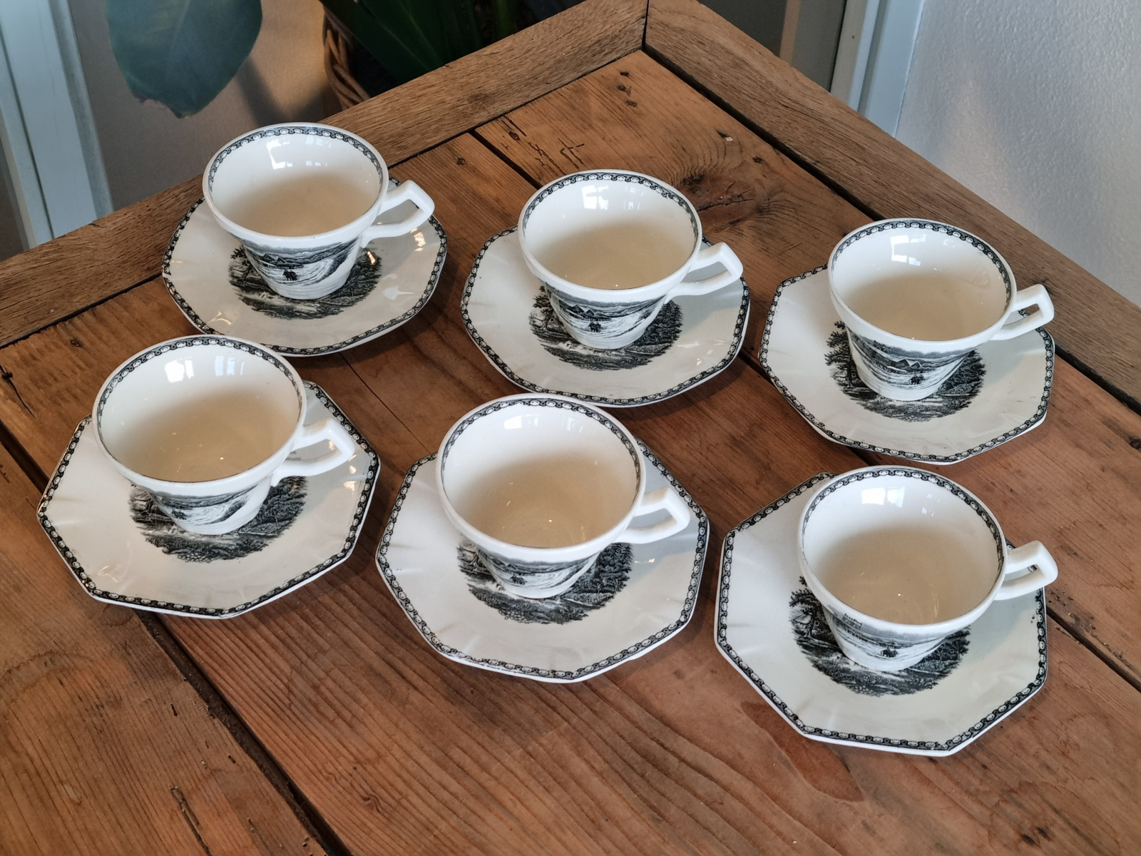 Landschap Zwart Societe Ceramique set 6x Koffie Kop en schotel