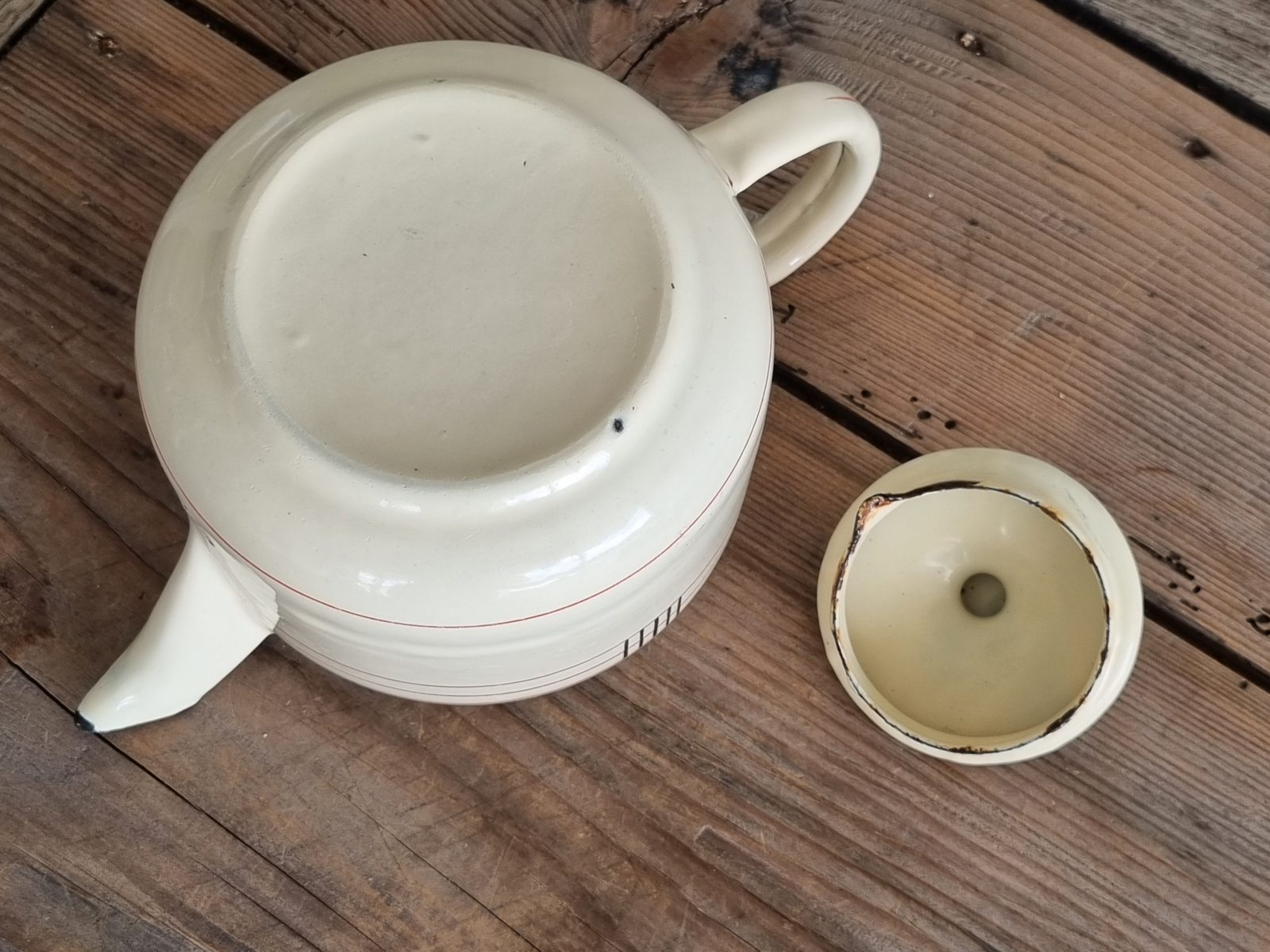 Emaille Vintage Theepotje 0.9 liter met art-deco print