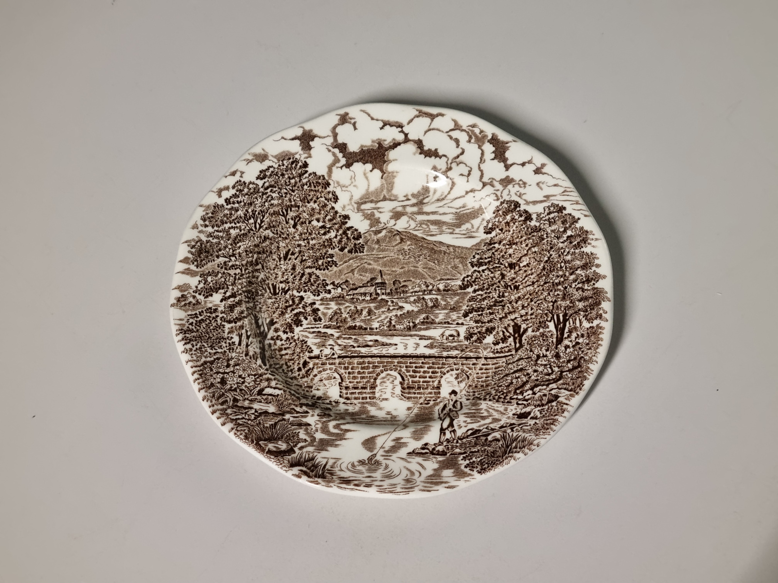 Engels bruin Crown Ducal Bridge Scenes Ontbijtbordje 20 cm