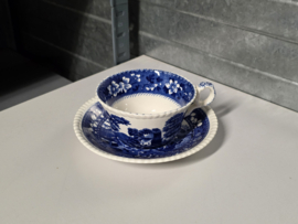 Engels Copeland Spode's Tower blauw robuuste Bouillon Thee kop en schotel