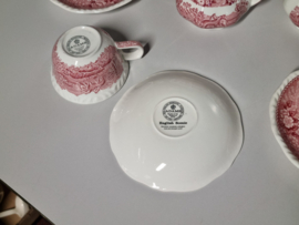 Engels rood Wedgwood Adams English Scenic theeservies 8 personen (golvend randje)