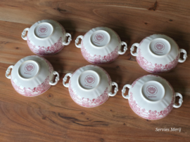 Villeroy en Boch Burgenland rood set 6x soepkom met schotel (stapelbaar oortje)