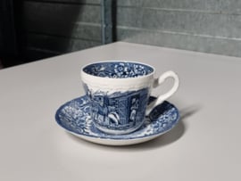 Engels blauw 17th Century England Royal Tudor Ware Staffordshire kop en schotel (puntoortje)