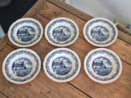 Boerenhoeve blauw Societe Ceramique set 6x Diep Bord | Pasta Bord 23,5 cm