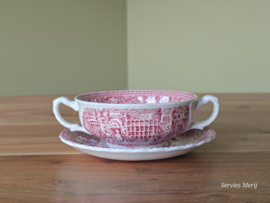 Engels rood Coaching Taverns Royal Tudor Ware Staffordshire soepkom met schotel