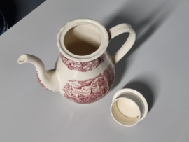 Engels rood Coaching Taverns Royal Tudor Ware Staffordshire Koffie Theepot 19 cm