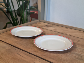 Societe Ceramique creme met rood/zwart randje Set 2x Ontbijtbordje 20 cm