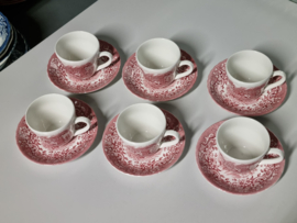 Engels rood 17th Century England Royal Tudor Ware Staffordshireset 6x Kop en schotel