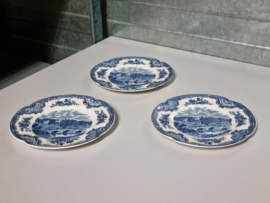 Engels blauw Johnson Bros Old Britain Castles set 3x gebaksbordje 16 cm