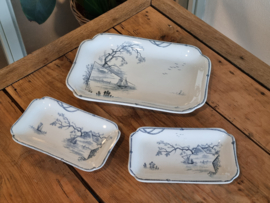 Verkocht = Petrus Regout Marines donkerblauw set 3x serveerschaal (hoekig model)