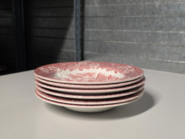 Engels rood Coaching Taverns Royal Tudor Ware Staffordshire set 6x diep bord 23 cm