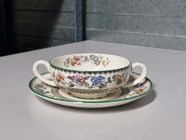 Engels Spode Copeland Chinese Rose soepkom met schotel (laag model)