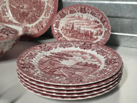 Engels rood British Anchor Olde Country Castles compleet servies 5 personen