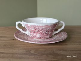 Engels rood English Ironstone Tableware EIT soepkom en schotel (paard en wagen)