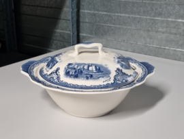 Engels blauw Johnson Bros Old Britain Castles Soepterrine Dekschaal