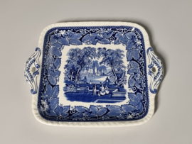 Engels Mason's Vista blauw vierkante schaal met greepjes 28 cm