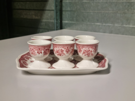 Villeroy en Boch Fasan rood set 6x Eierdopje op plateau