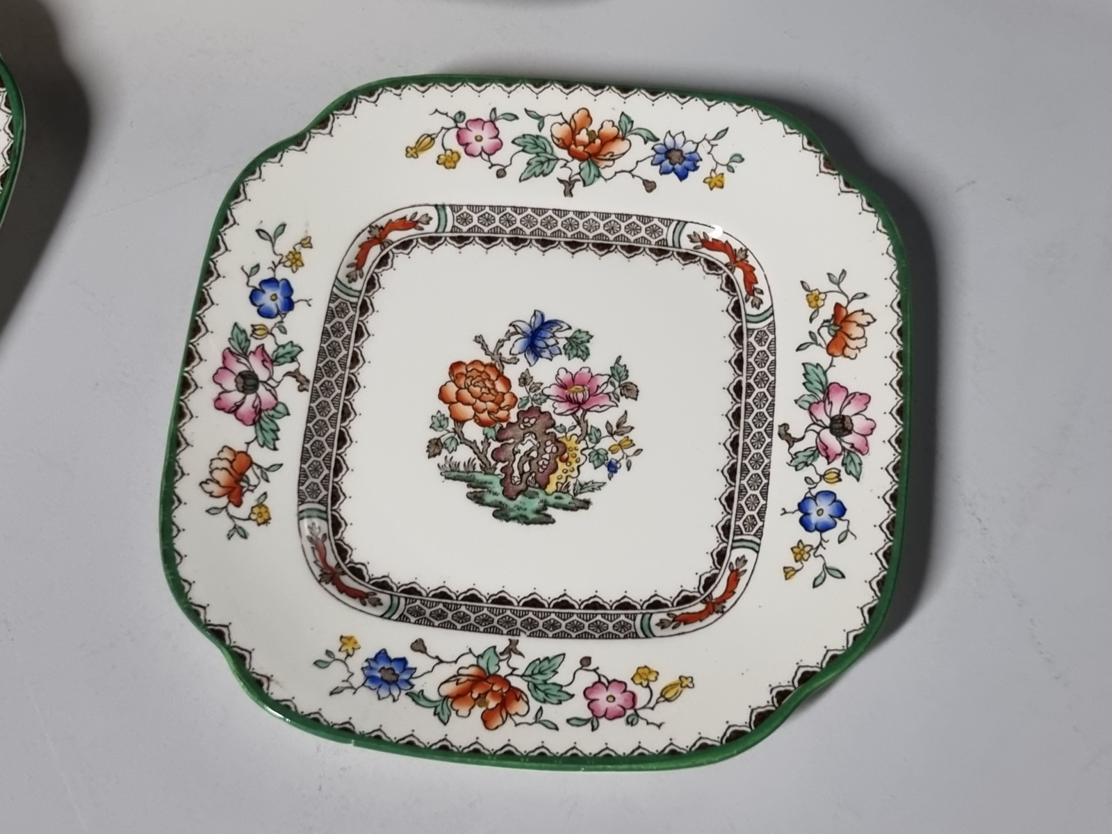 Engels Spode Copeland Chinese Rose gebakstel 6 personen
