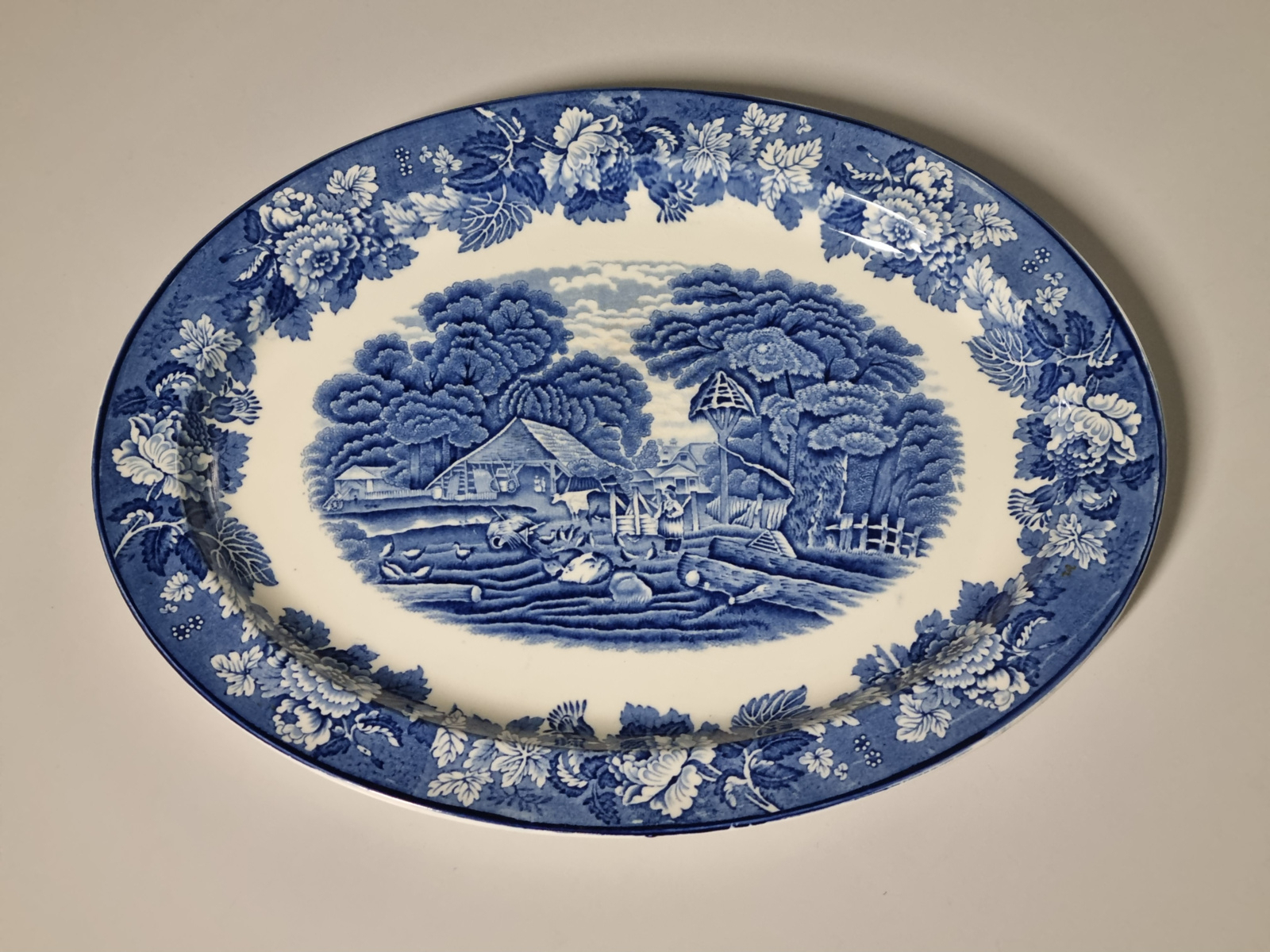 Engels blauw Woods Ware middelgrote Serveerschaal 36,5 cm
