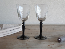 Glas Vintage set 2x glaasje op zwarte voet