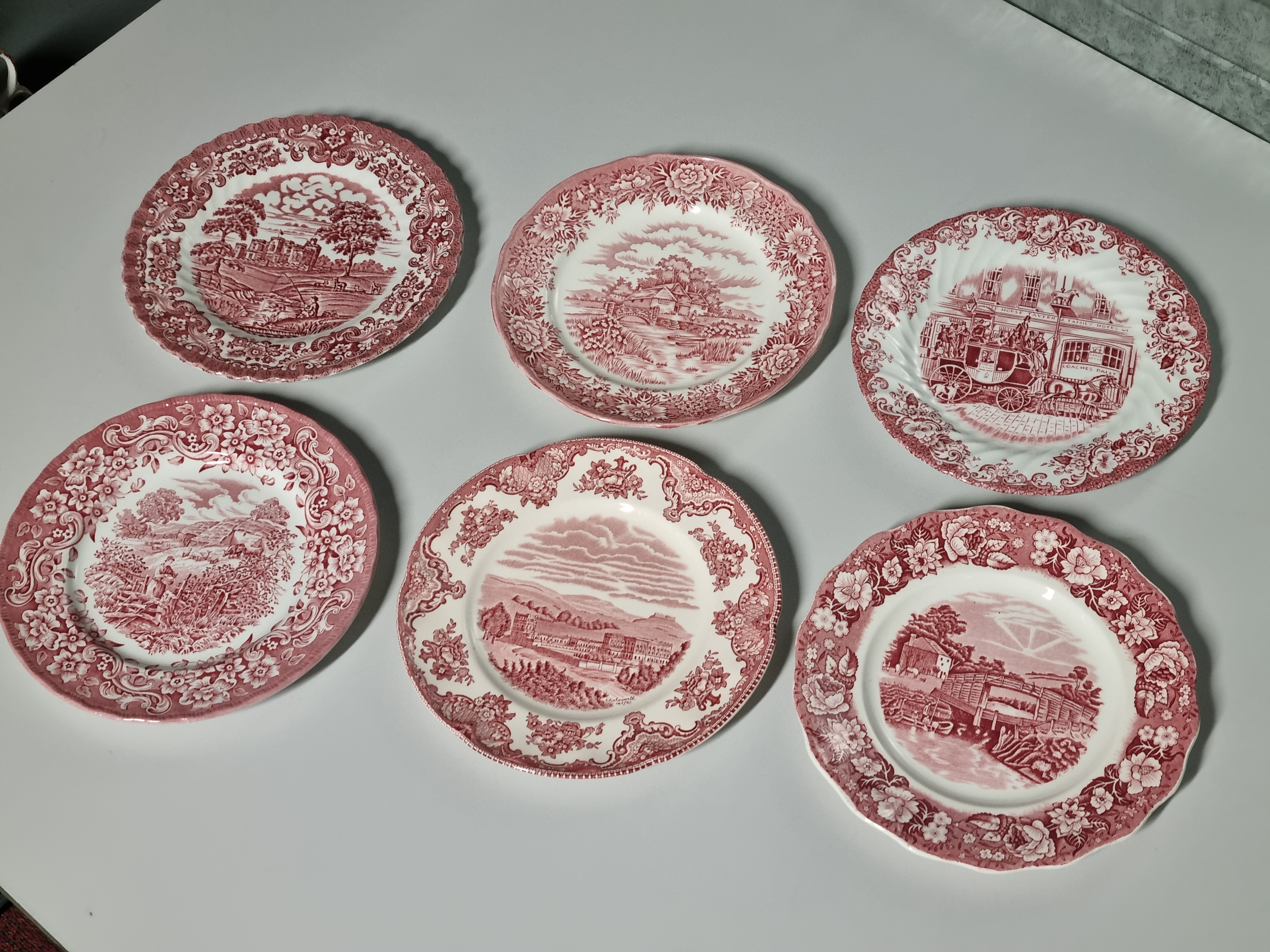 Engels rood Set 6x mix & match ontbijtbordje dessertbordje