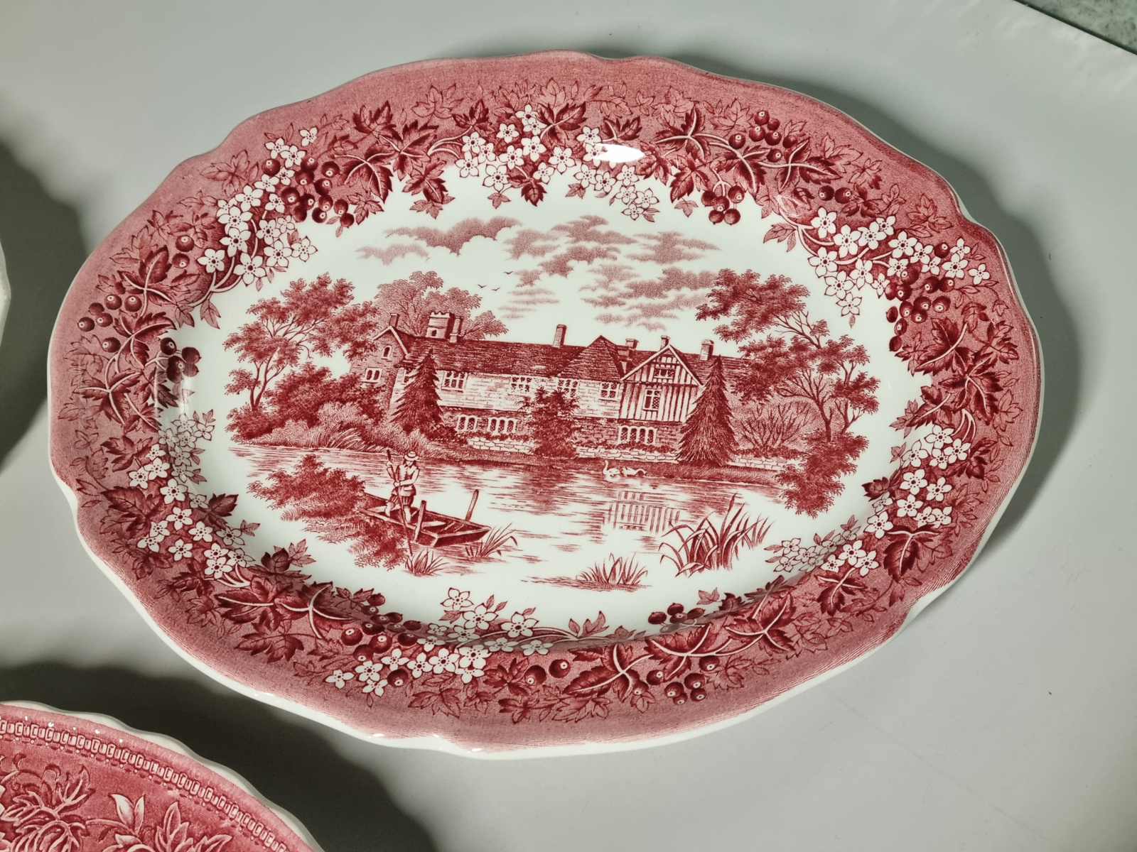 Engels rood Set 3x mix & match ovale serveerschaal