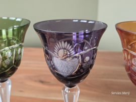 Boheems Kristal Glas set van 3x kelk op hoge voet 20,5 cm