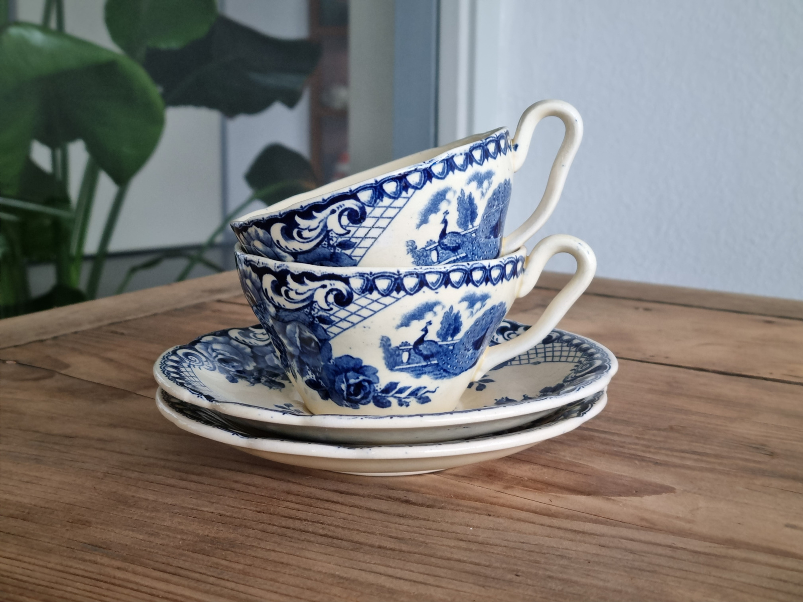 Peacock blauw Societe Ceramique set 2x kop en schotel