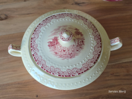 Boerenhoeve Rood Societe Ceramique set 3x ronde schalen met deksel