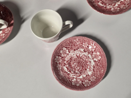 Engels rood Coaching Taverns Royal Tudor Ware Staffordshire koffieservies 6 personen