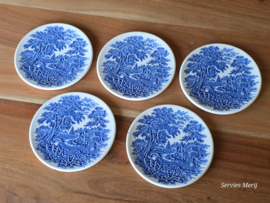 Engels blauw English Ironstone Tableware EIT set 5x onderzetter 11,5 cm (hooiwagen)