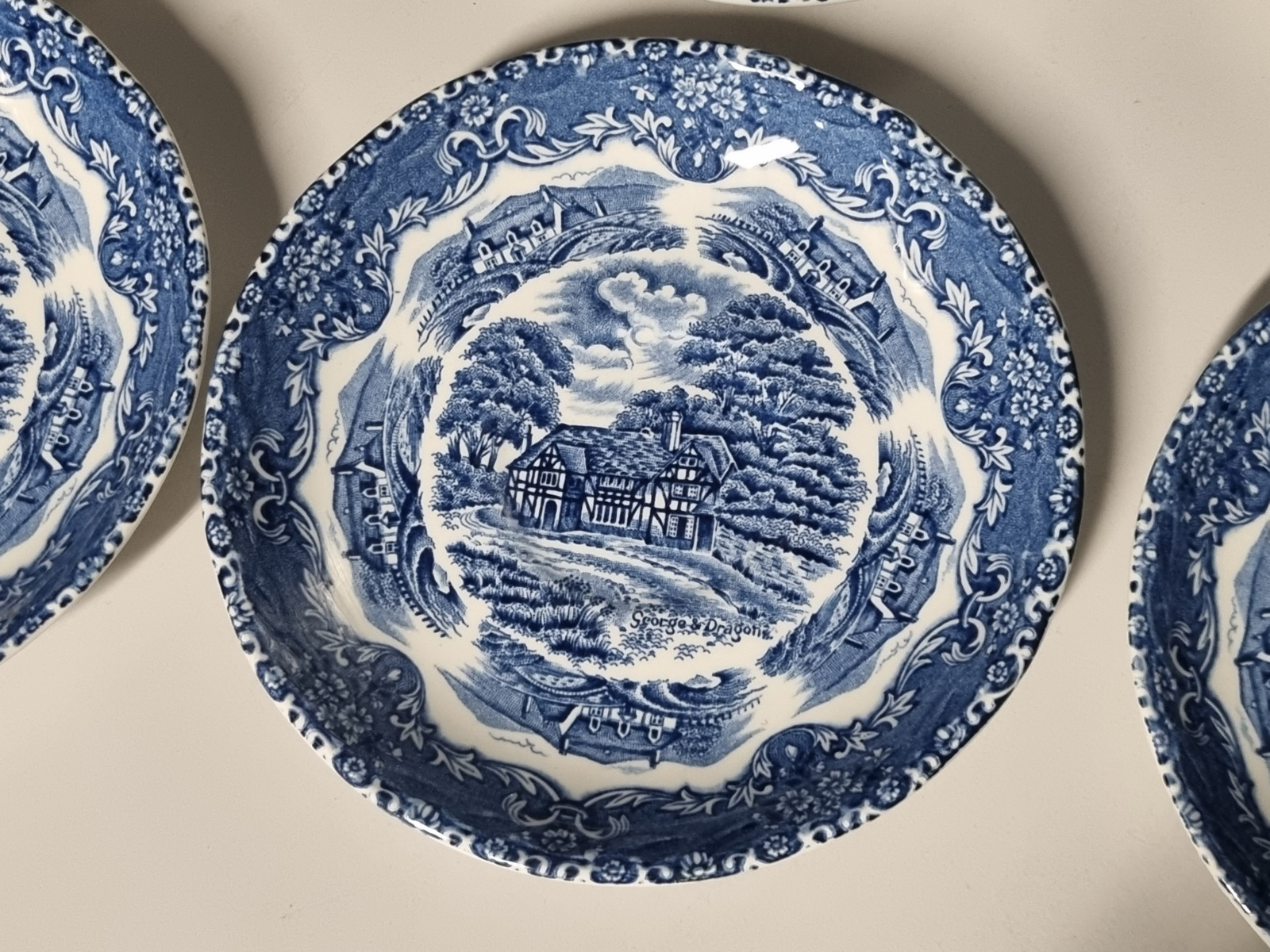 Engels blauw Grindley Country Inns set 6x kop en schotel