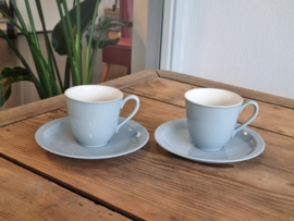 Vintage Regout pastel blauw set 2x Kop en schotel
