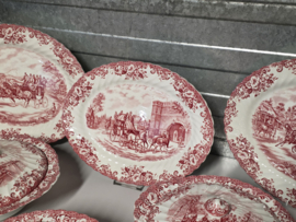 Engels rood Coaching Scenes Eetservies 8-persoons