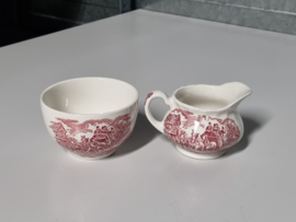 Engels rood Coaching Taverns Royal Tudor Ware Staffordshire Roomstelletje
